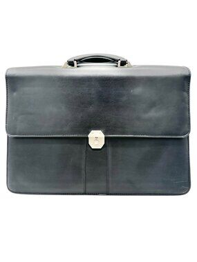 Black Leather Expandable Briefcase With Locking Clasp 17W x 12H x 2.5D